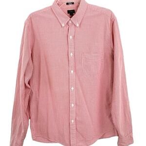J.Crew Men Button Up Long Sleeve Shirt Office Preppy Red Slim Holiday Size Large